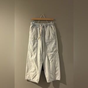 Women's Striped Cargo Pants - Cream pinstripe